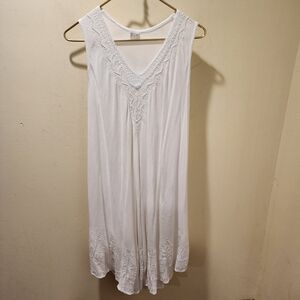 Women's White Embroidered Beachy Casual Flare Midi Dress Free Size